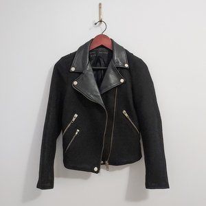 Zara Leather & Wool Moto Jacket Black